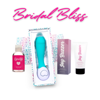 Front View of OhMiBod Bridal Bliss Gift Set with Lovelife Cuddle Mini and Lubricant with other products