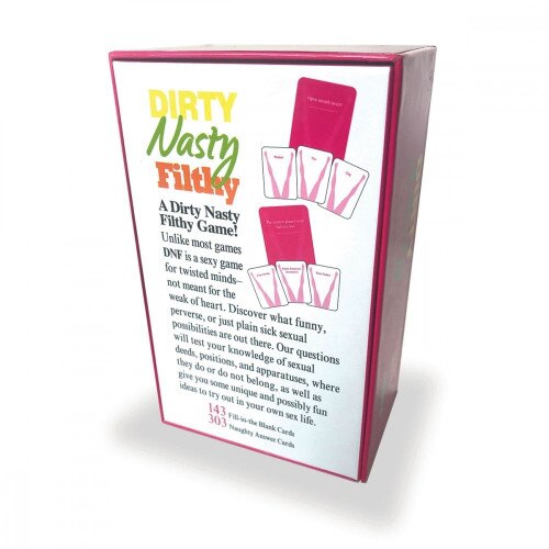 Back of the Dirty Nasty Filthy Game Box with details and instructions on a white background