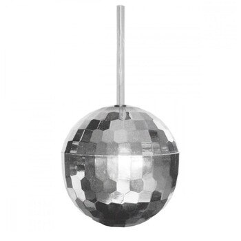 Front View of the Disco Ball Cup with straw on a white background