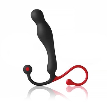 An image of the red and black silicone Eupho-Syn prostate massager by Aneros on a white background