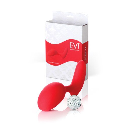 An image of Evi with a quarter next to it for scale, resting in front of its packaging.