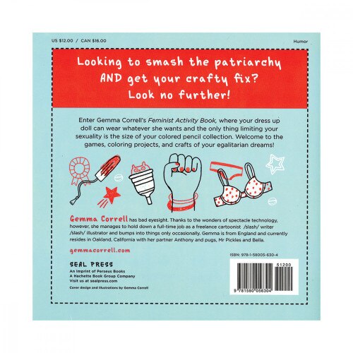 Back view of the Feminist Activity Book Back Cover on a white background