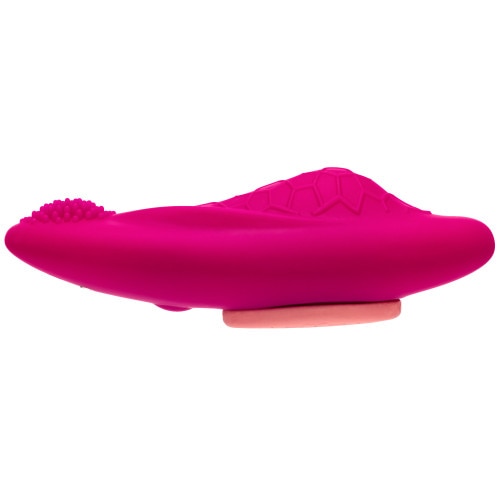 Foxy App-Controlled Wearable Panty Vibrator on a side profile view where you can see great anatomic fit to the curve of the body on a white background