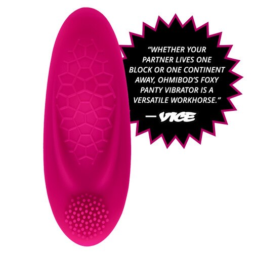 Foxy App-Controlled Wearable Panty Vibrator Straight on view with ticklers for perineum pleasure on a white background