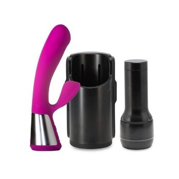 Pink Fuse bluetooth vibrator and keon combo set masturbator couples set on a white background