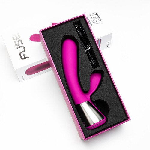 An image of the Pink Fuse by OhMiBod powered by Kiiroo in its opening packaging.
