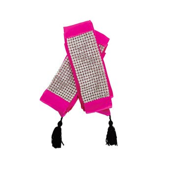 A set of pink Juliette cuffs with crystals and tassels.