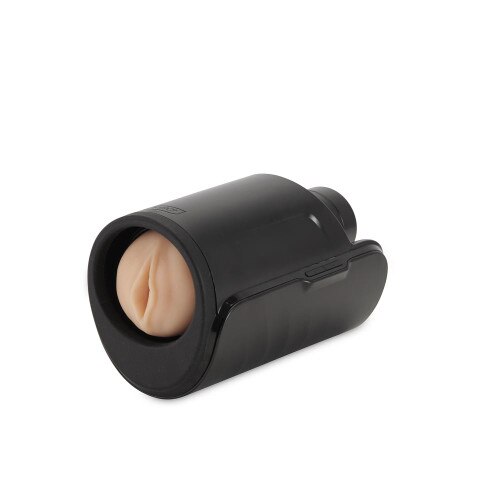 Side View of the Kiiroo Keon and FeelStroker on it's side on a White Background