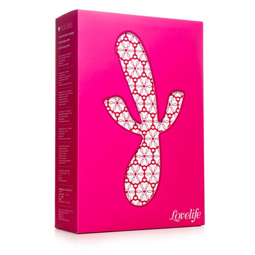 An image of the pink Lovelife Adventure box standing upright on a white background.