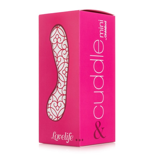 An image of Lovelife Cuddle Mini pink's gift-ready packaging standing on a white background.