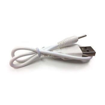 An image of a coiled white USB charging cable on a white background. This is the post-style charging cable for older Krush toys, not the magnetic iteration.