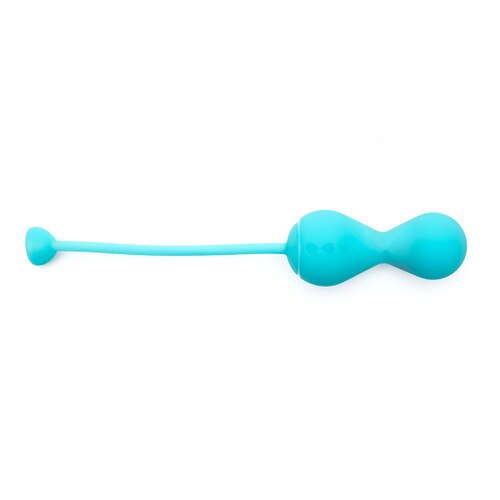 An overhead view of the turquoise Lovelife Krush with its tail fully extended. The tail serves as an antennae to improve bluetooth connectivity and a retrieval cord.
