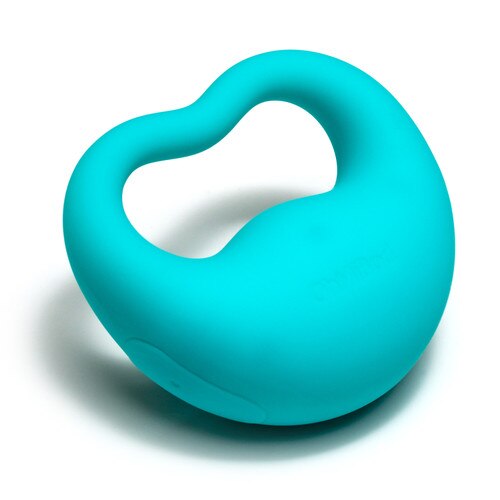 An angled view of the Lovelife Rev on a white background, casting a shadow where it lies on its side. The USB charging port is visible on the side for recharging.