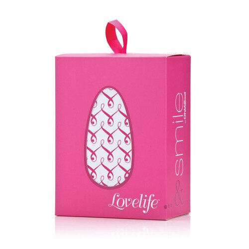 An image of the pink gift-ready Lovelife Smile box in its packaging sleeve. It stands on a white background.