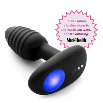 Side image of the Lumen anal plug with a press badge on a white background
