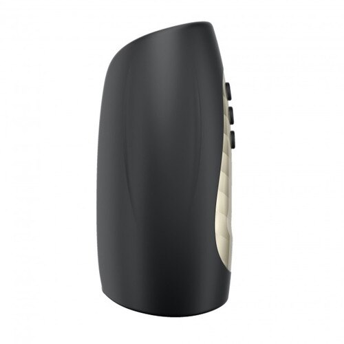 Side view of the Man Wand Pump One Masturbator upright on a white background