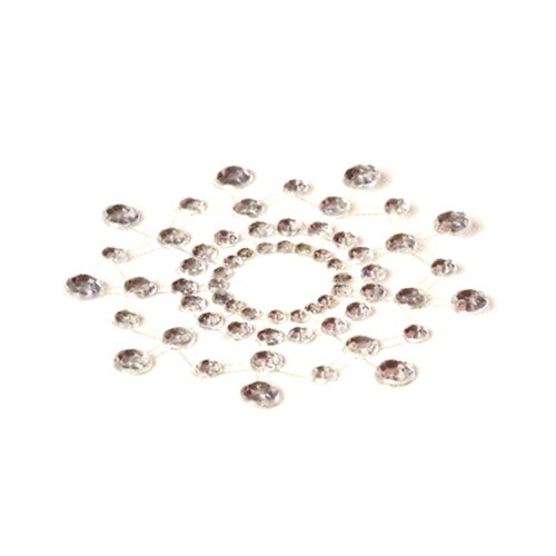 An image of a clear crystal rhinestone nipple pasty in a starburst shape.