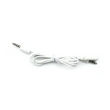 An image of a coiled white cable with two post jacks on a white background.