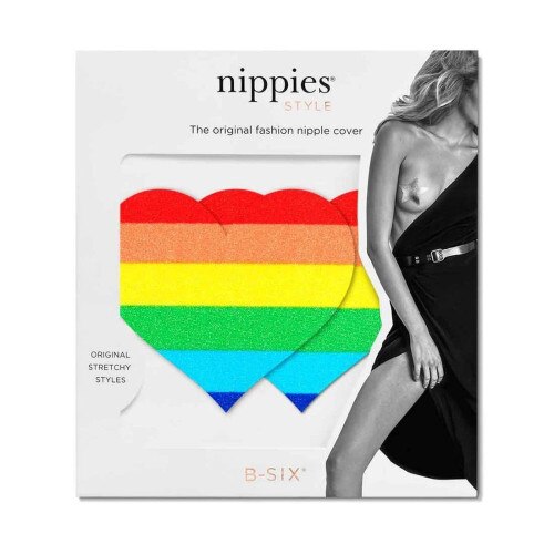 Front view of the pride rainbow Nippies Style One Love Hearts - Size B packaging on a white background