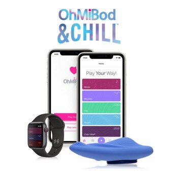 OhMiBod and Chill subscription program with iPhone and app on a white background