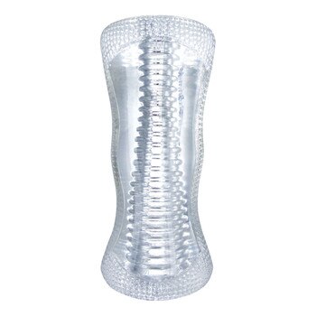 An image of the clear plastic Palm-Tec-DX standing vertical on a white background.