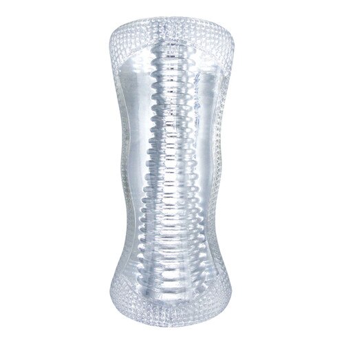 An image of the clear plastic Palm-Tec-DX standing vertical on a white background.