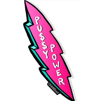 Front Image of the Pu$Y Power OhMiBod Sticker on a white background