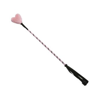 A riding crop with a fuzzy pink heart at the tip.