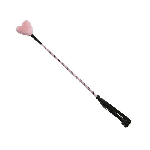 A riding crop with a fuzzy pink heart at the tip.