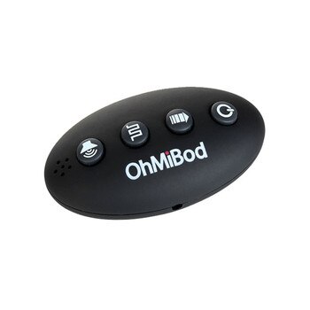 A black ovoid replacement remote for OhMiBod's Club Vibe massagers. It has four buttons for power and the three modes and the OhMiBod logo.