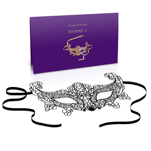 Side view of Rianne S Brigitte mask with packaging on a white background