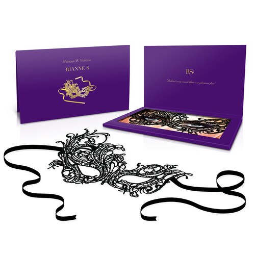 Side view of Rianne S Violaine mask with packaging on a white background