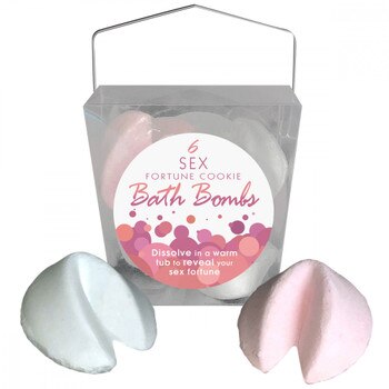 Front View of a take out box that holds Sex Fortune Cookie Bath Bombs on a white background