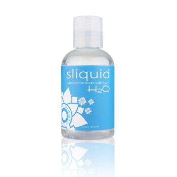 A clear 4.2 fluid ounce bottle of Sliquid H2O water-based intimate lubricant. The bottle has a clear cap and blue label.
