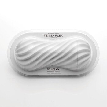 TENGA Flex in Silky White reusable masturbation sleeve in product box on a white background