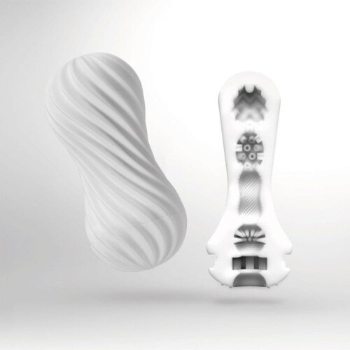 TENGA Flex in Silky White reusable masturbation sleeve full product view with internal shot on a white background