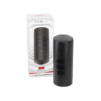 Front View of the Kiiroo Titan with packaging on a white background