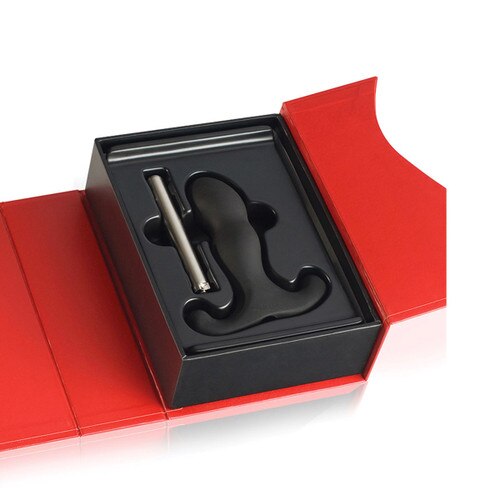 An image of the V-series Vice prostate stimulator and its removable bullet vibe inside the packaging tray