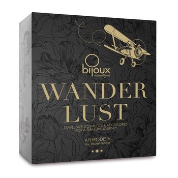 An image of the black and gold box of the Wander Lust erotic cosmetic travel sex by bijoux