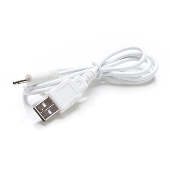 An image of a coiled white USB charging cable on a white background.