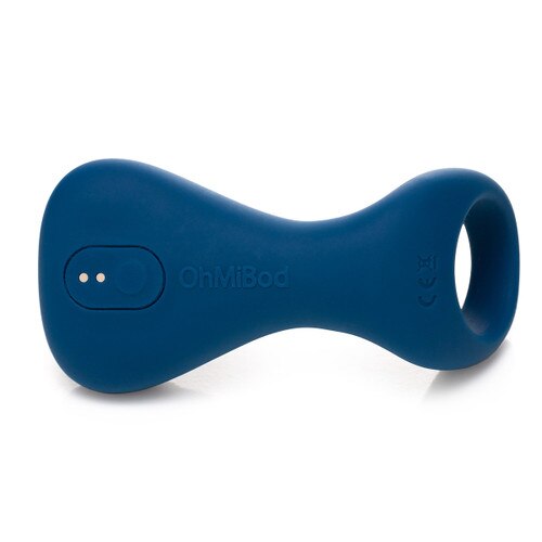 An image of the back of the bluemotion nex 3, showing the OhMiBod embossed name, power button, and USB magnetic charging port