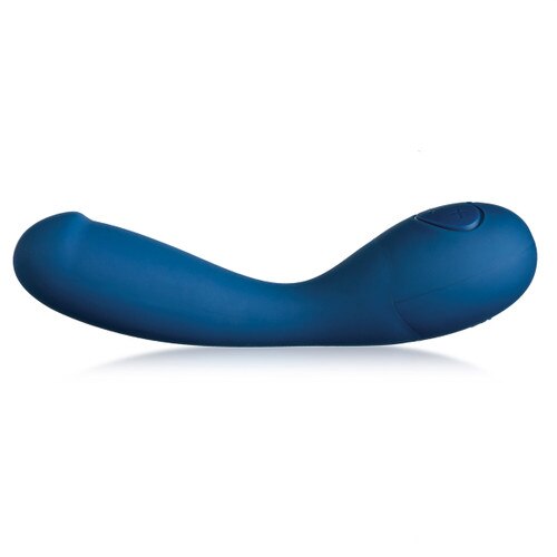 A side-view of the bluemotion Nex2 bluetooth-enabled g-spot vibrator on a white background